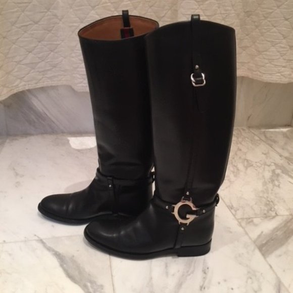 GUCCI Black Riding Boots Size 37 1/2 - Picture 5 of 7